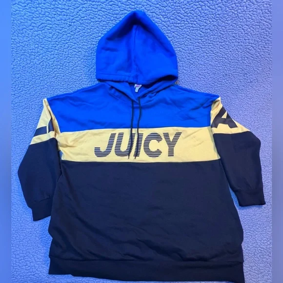 Juicy Couture Juice Pullover Hoodie Womens Size XL Blue And Yellow Oversized - Picture 13 of 13